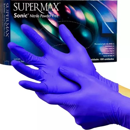Luva Nitrílica* SONIC  Supermax Azul  (100 UND.)