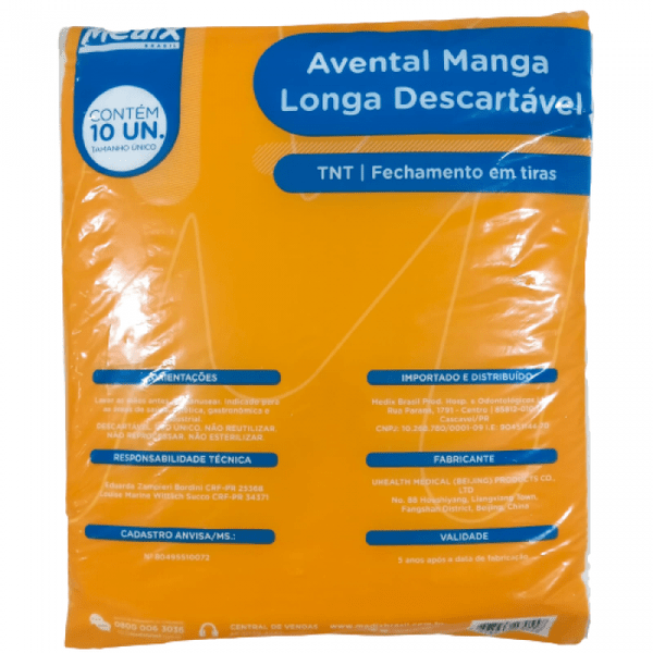 Avental Descartável Manga Longa / 16GR TNT / 10Un. / Medix