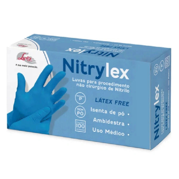 Luva de Procedimento / P / Azul Sem Pó / 100 Un. Cx. / Nitrylex Luvix