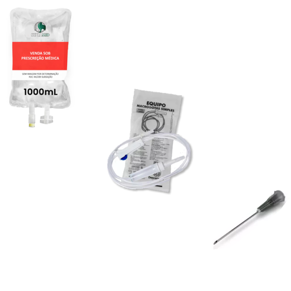 KIT 10x Soro Fisiológico 1000mL 0,9%  Bolsa /  10x Agulha 25x07 / 10x Equipo Simples  / Soro Fisiológico