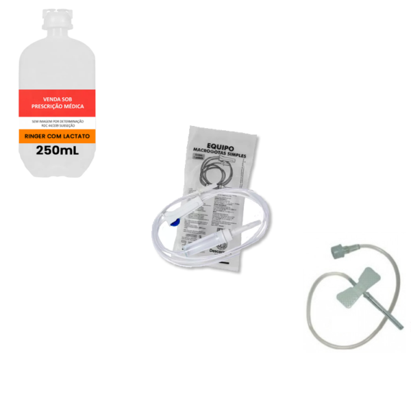 KIT 10x Ringer com Lactato 250mL Frasco / 10x Escalpe 19G / 10x Equipo Macrogotas Simples